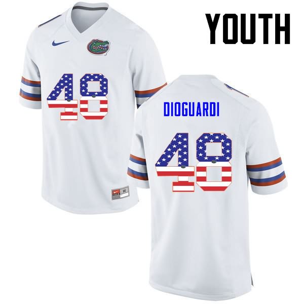 Youth NCAA Florida Gators Brett DioGuardi #48 Stitched Authentic USA Flag Fashion Nike White College Football Jersey QBX8065CR